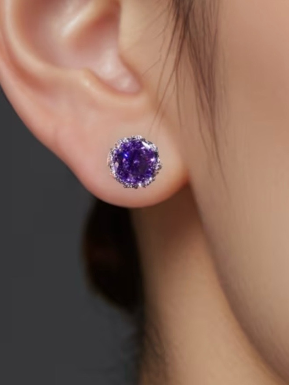 Purple Crystal Halo Stud Earrings - Elegant Women's Jewelry